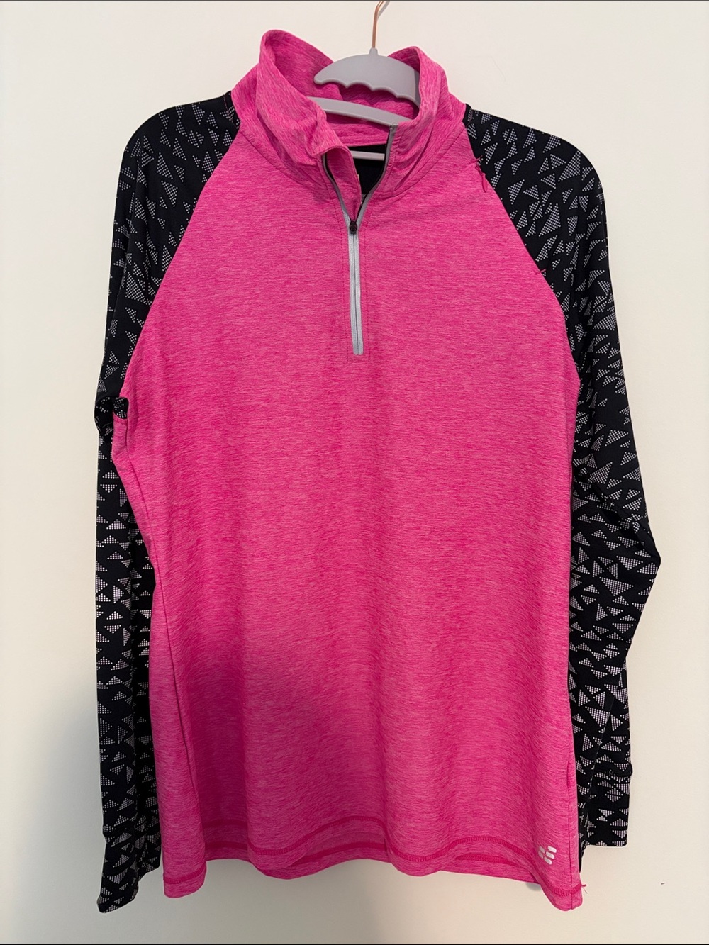 bcg Pink and Black Patterned Quarter-Zip Pullover